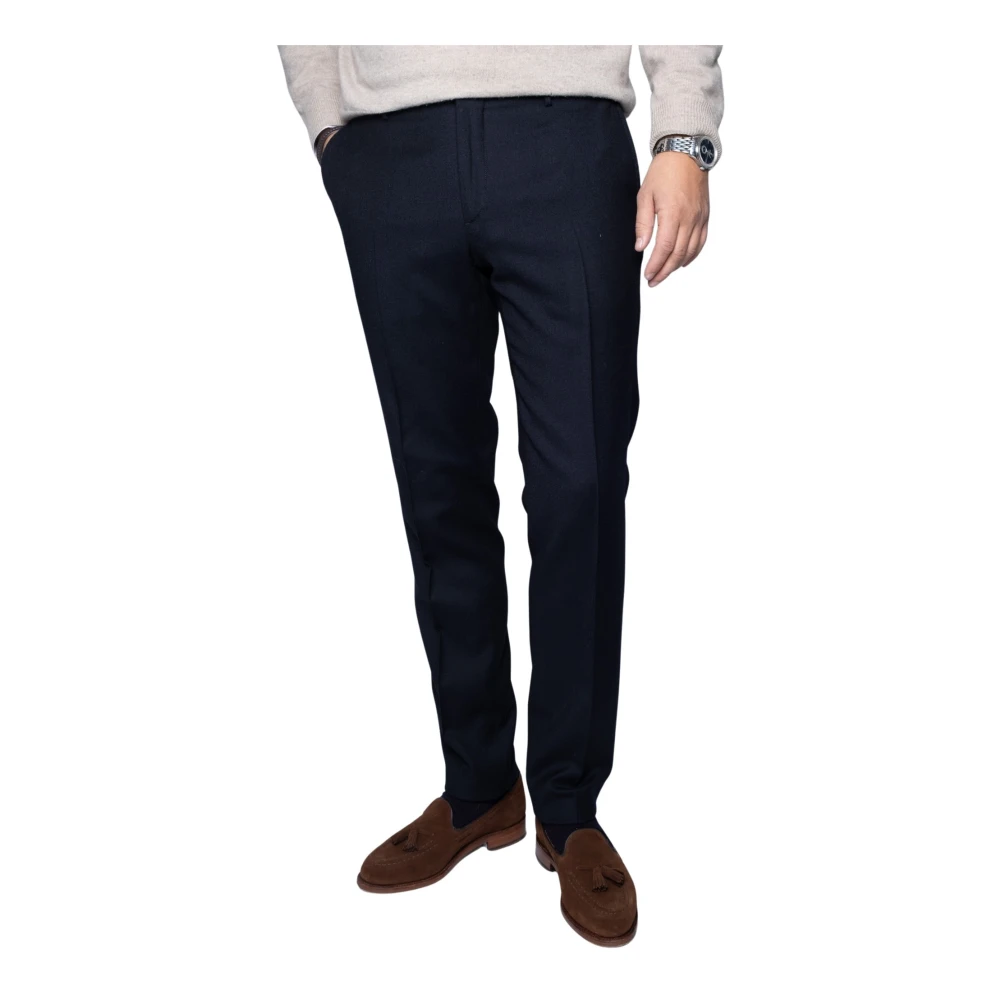 Incotex Gewassen Flanellen Broek Marine Blue Heren