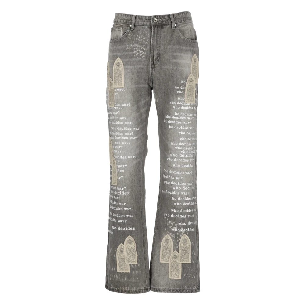 Who Decides War Grijze Katoenen Jeans met Geborduurd Logo Gray Heren
