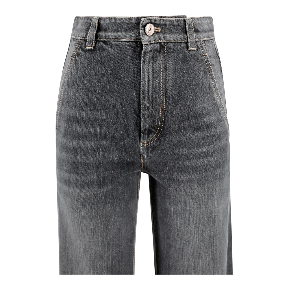 BRUNELLO CUCINELLI Zwarte Denim Hoge Taille Broek Black Dames