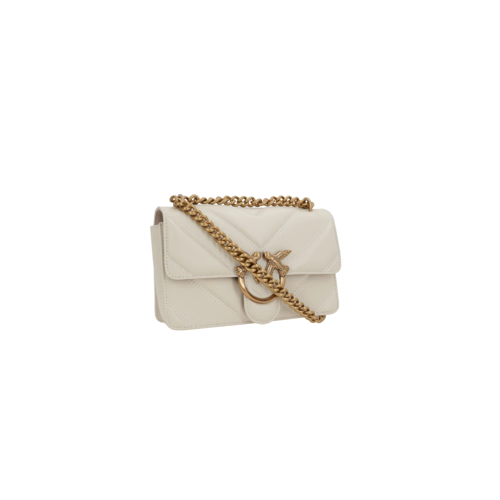 pinko Witte Leren Tas met Goudkleurige Hardware Beige Dames
