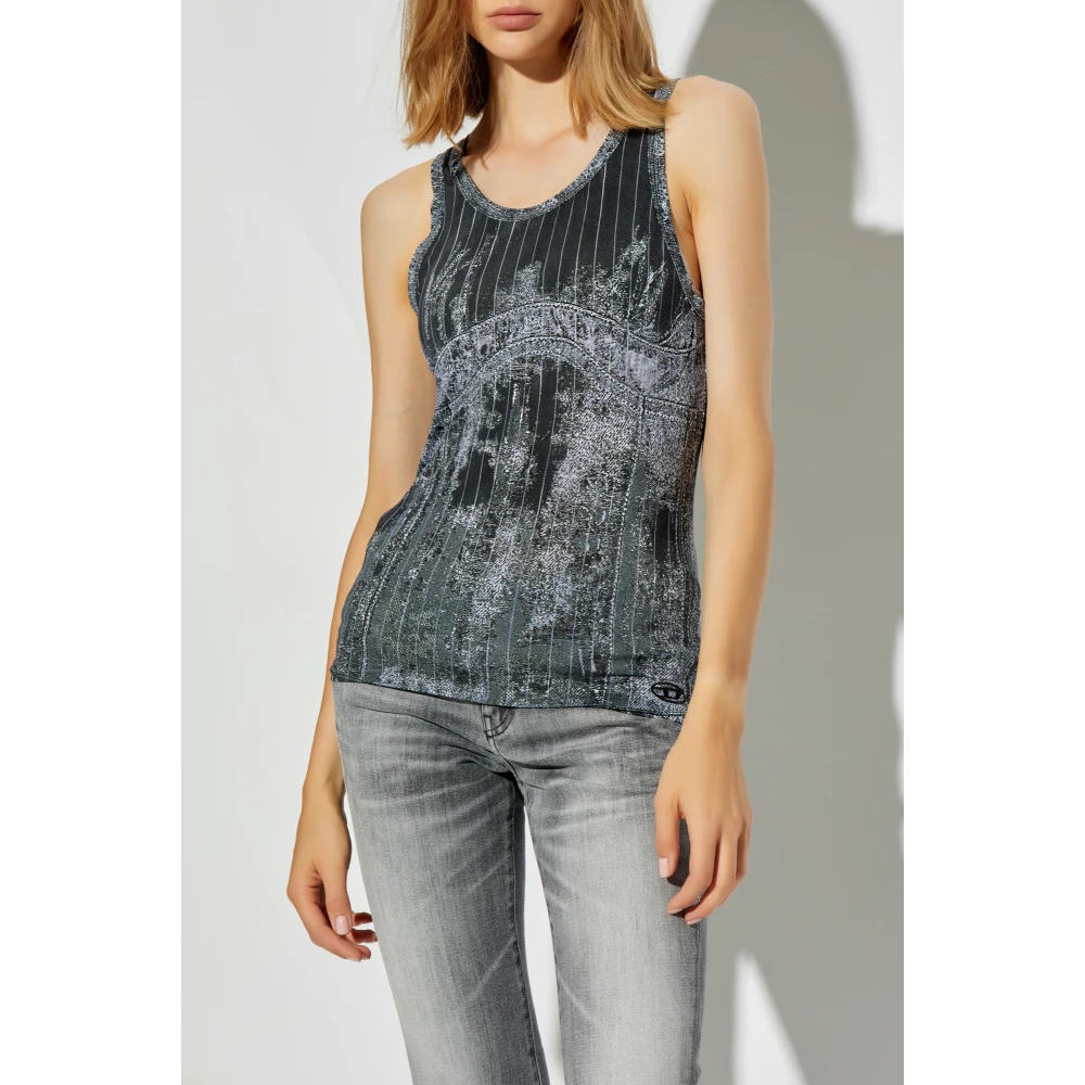 Diesel Top met print T-Stripe Gray Dames