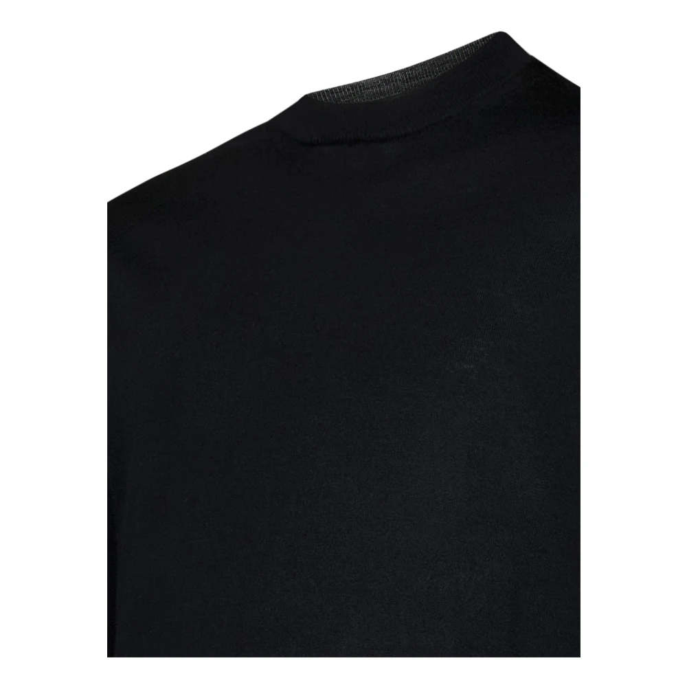 Low Brand Zwarte Merinowol Ronde Hals Sweater Black Heren
