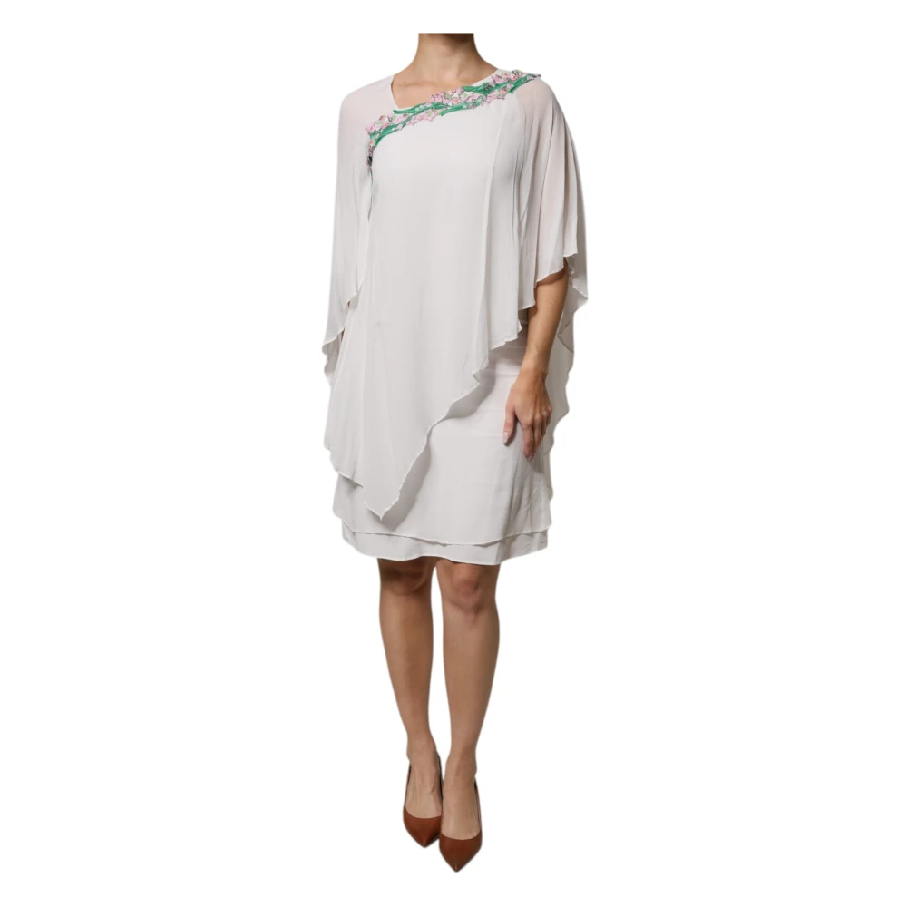 Blumarine Women's White Short Dresses, M, Floral Embroidery Chiffon Shift Dress