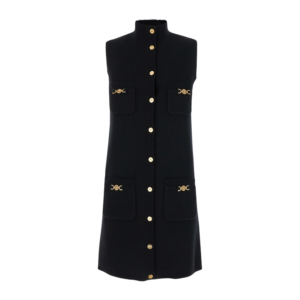 Versace Zwarte Mini Jurk Juweel Knoopsluiting Black Dames