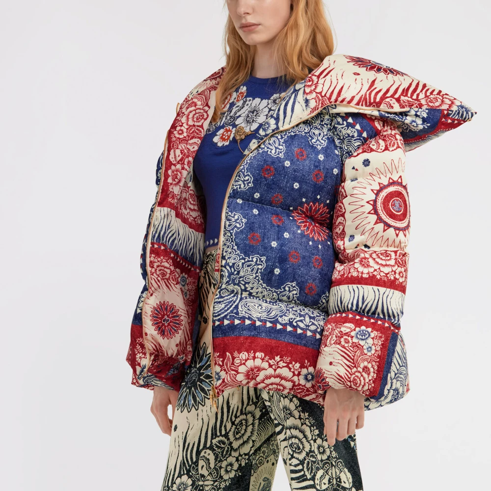 Roberto Cavalli Bandana Print Puffer Jas Multicolor Dames