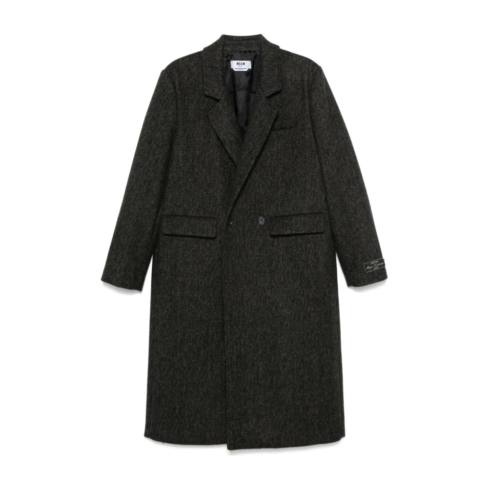 Msgm Grijze Wol Lange Double-Breasted Jas Gray Heren