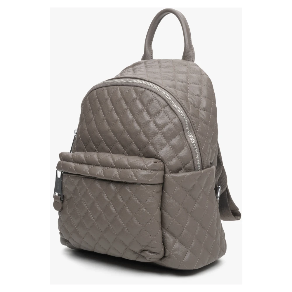 Estro Dames Donkergrijze Rugzak gemaakt van Gewatteerd Echt Leer Er00112158 Gray Dames