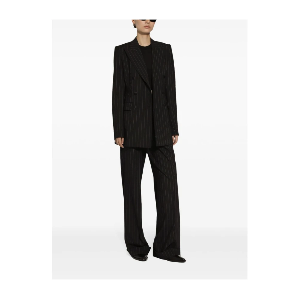 Dolce & Gabbana Zwarte Pinstripe Broek met Logo Plaque Black Dames