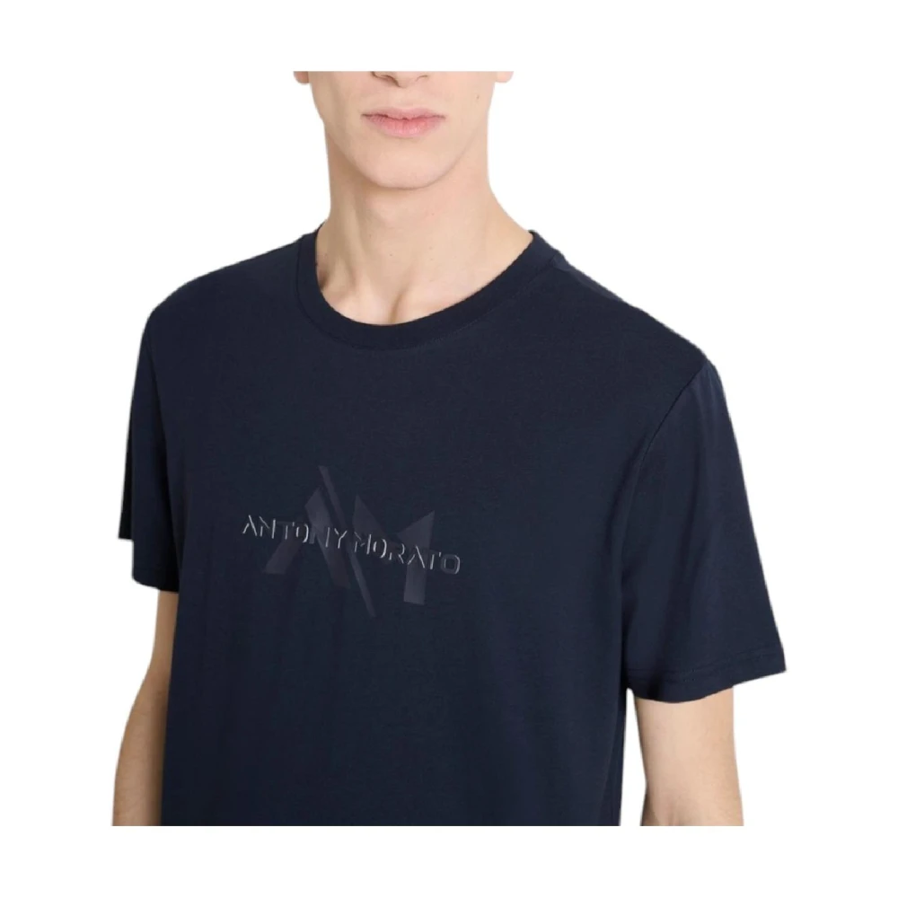 Antony Morato Navy T-shirt met Brand Logo Blue Heren