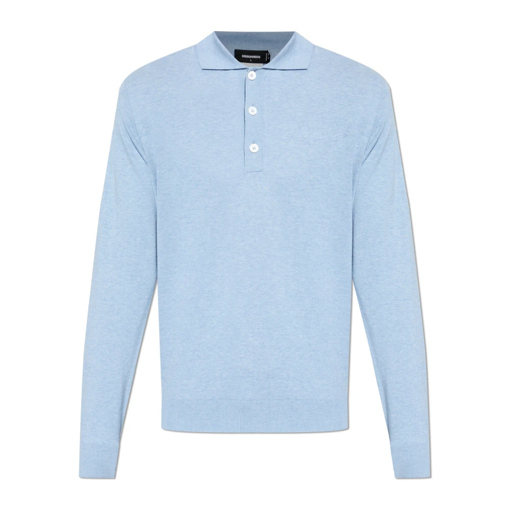 Dsquared2 Men's Blue Polo Shirts, S, Long Sleeve Polo
