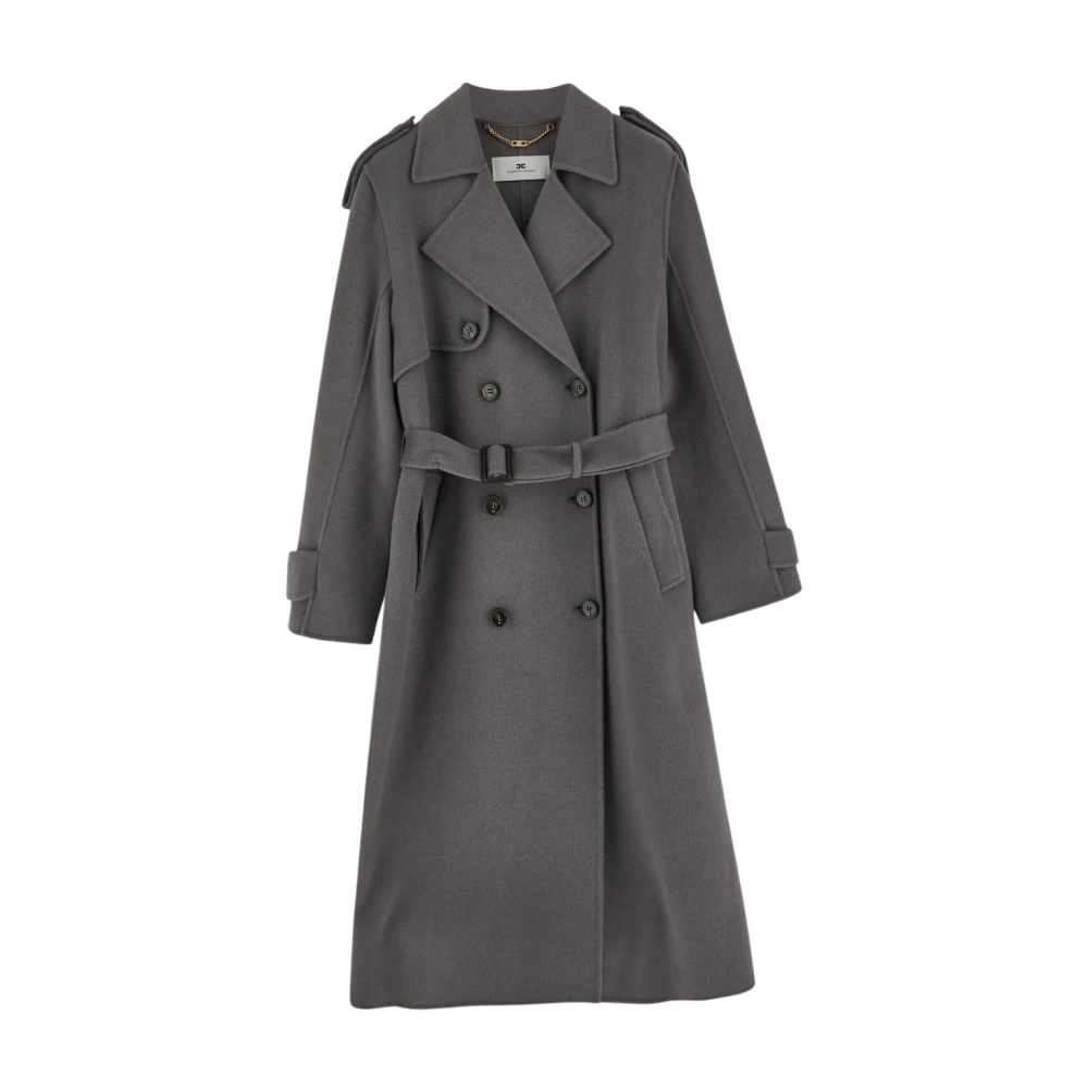Elisabetta Franchi Grijze Wollen Jas Gray Dames