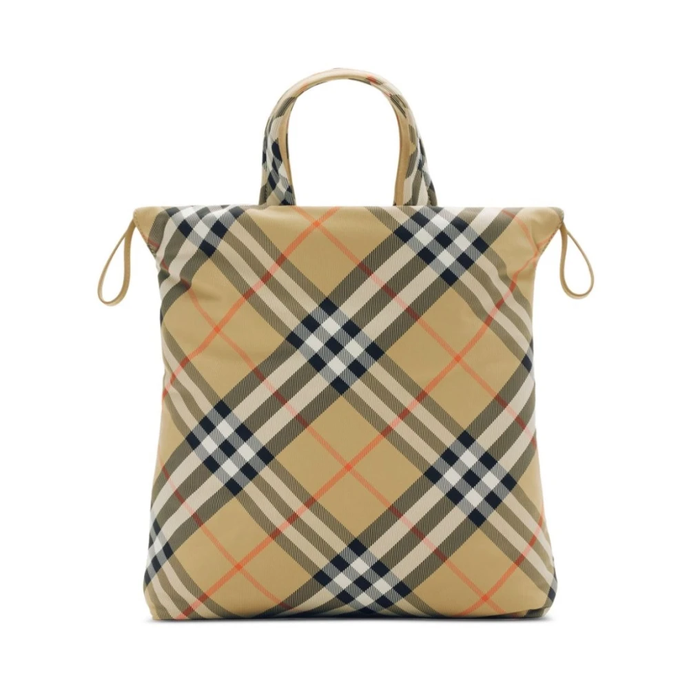 Burberry Beige Bags, Unisex, One Size, Drawstring Check Tote