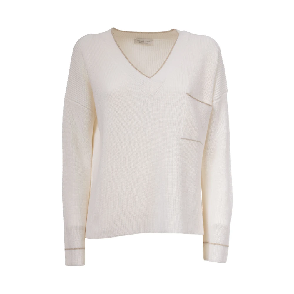 Le Tricot Perugia Wollen trui met borstzakje White Dames