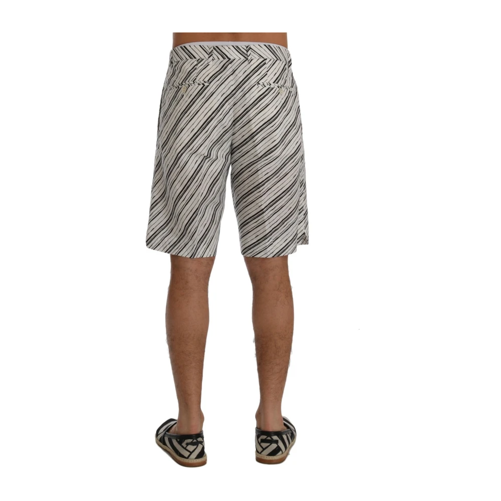 Dolce & Gabbana Elegante Gestreepte Katoenen Linnen Shorts White Heren