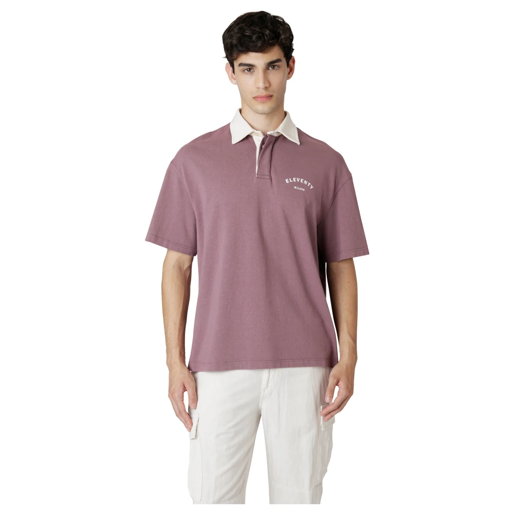 Eleventy Katoenen poloshirt met print Purple Heren