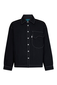 Giacca Camicia in Canvas Nero con Topstitching