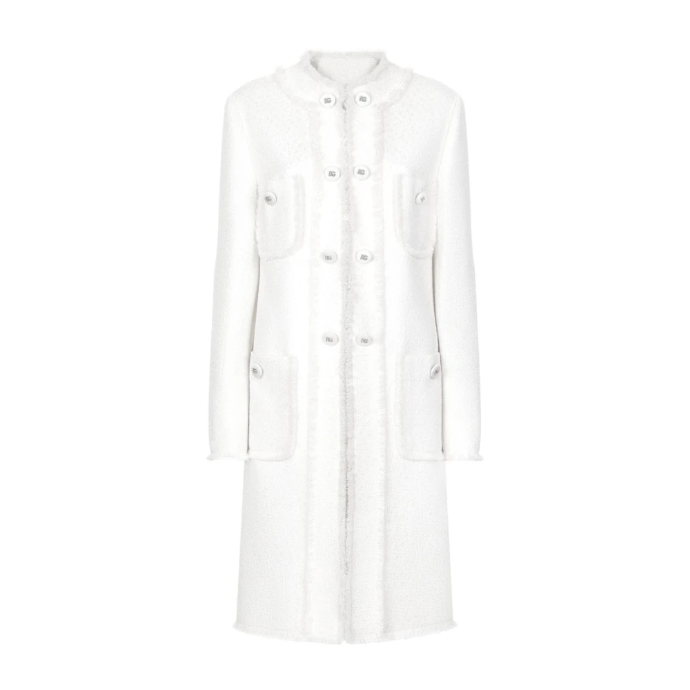 Dolce & Gabbana Roomwit Tweedjas Raffelrand Beige Dames
