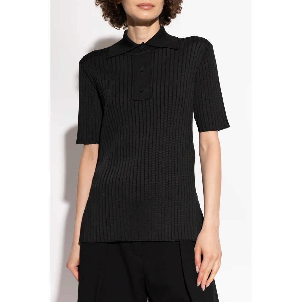Jil Sander Geribbeld poloshirt Black Dames