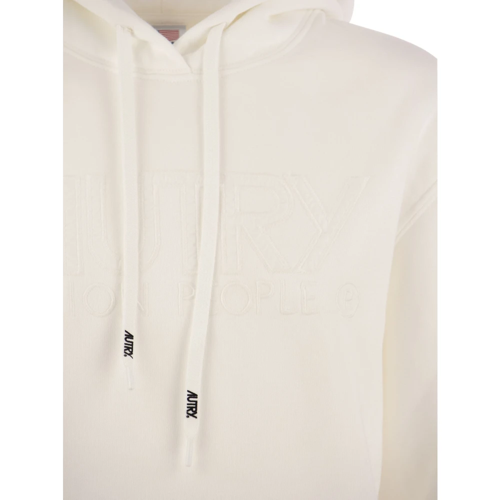 Autry Italiaans gemaakte katoenen hoodie met logo trekkoord White Heren