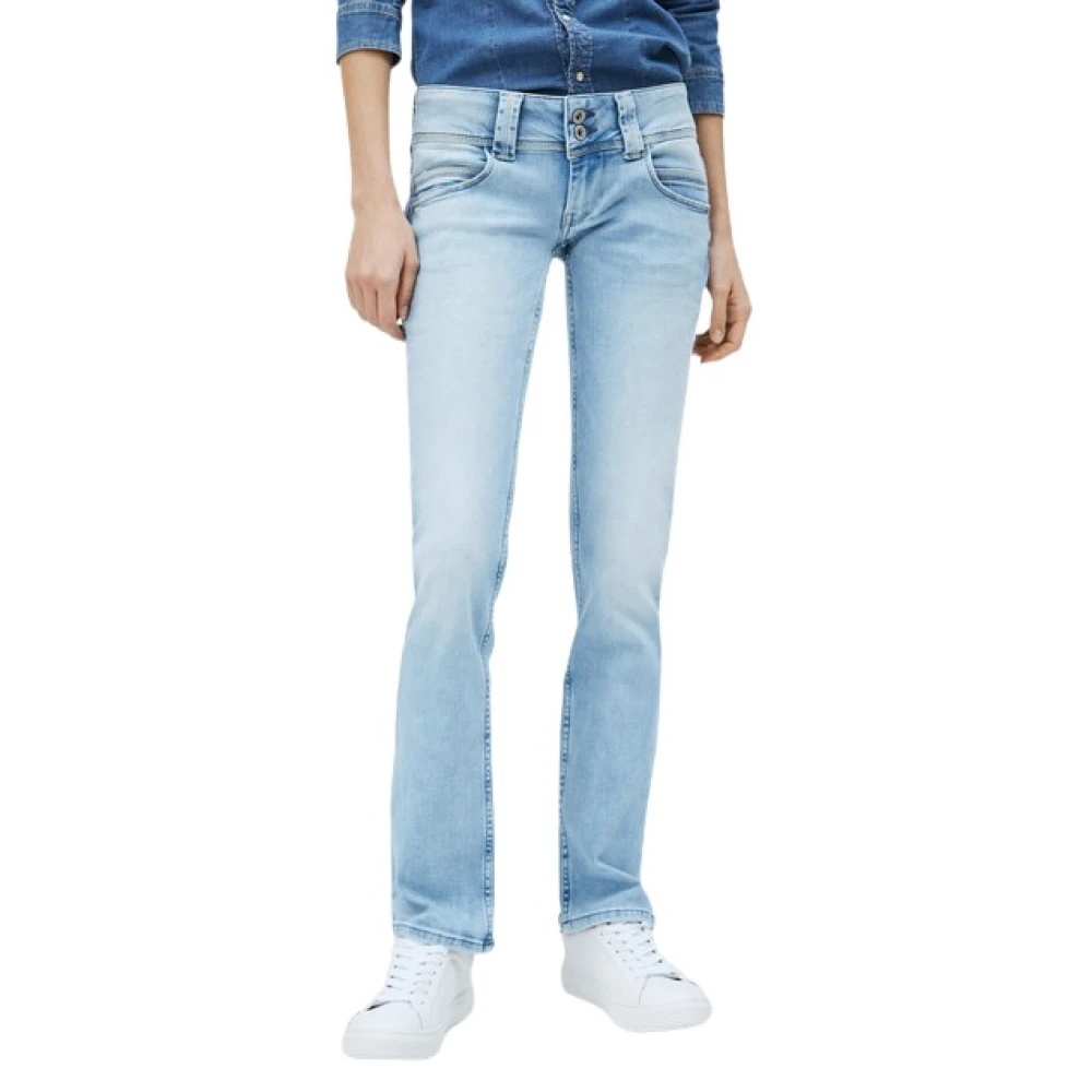 Pepe Jeans Blauwe Denim Power Stretch Straight Leg Broek Blue Dames