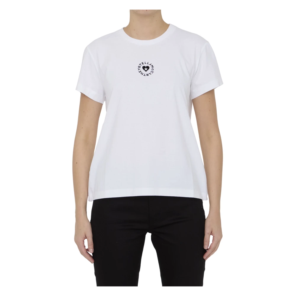 Stella Mccartney Witte Biologisch Katoenen T-Shirt met Logo White Dames