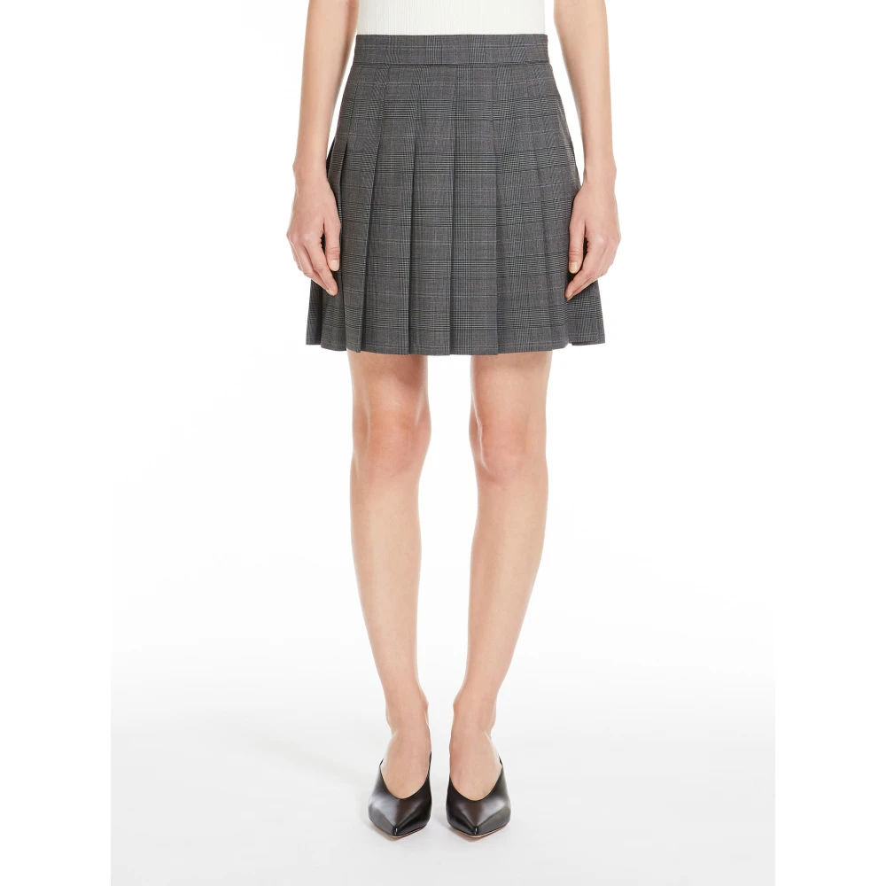 Max Mara Studio Grijze Wol Geruite Geplooide Rok Gray Dames