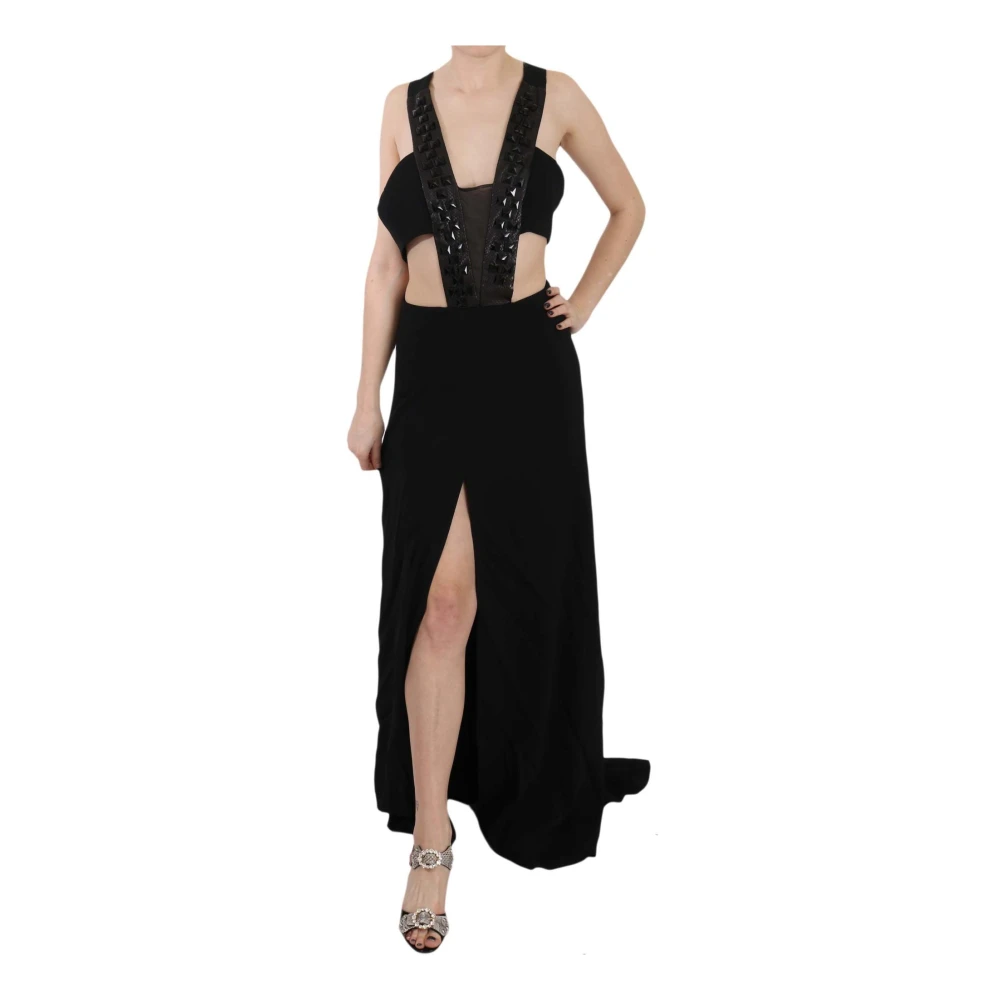 John Richmond Svart Kristall Flare Maxi Klänning Black, Dam