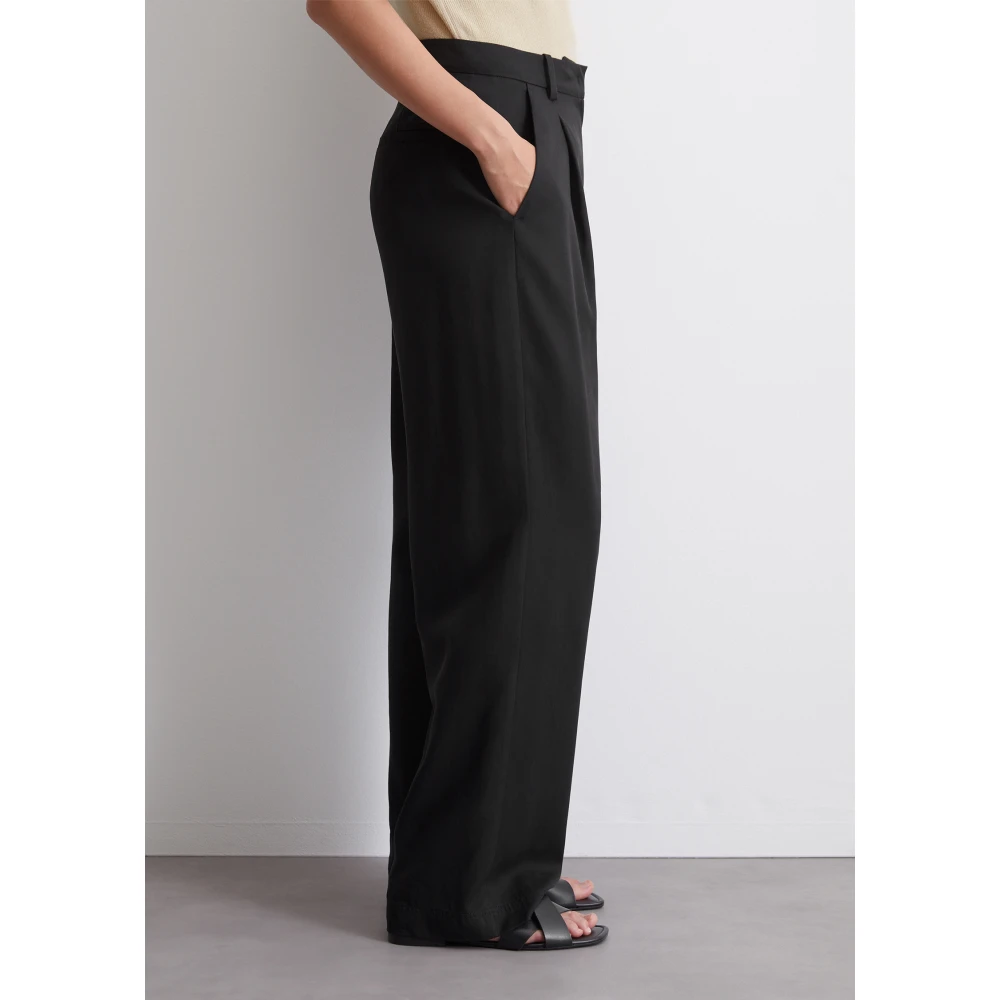 Marc O'Polo Rechte vloeiende geplooide broek Black Dames