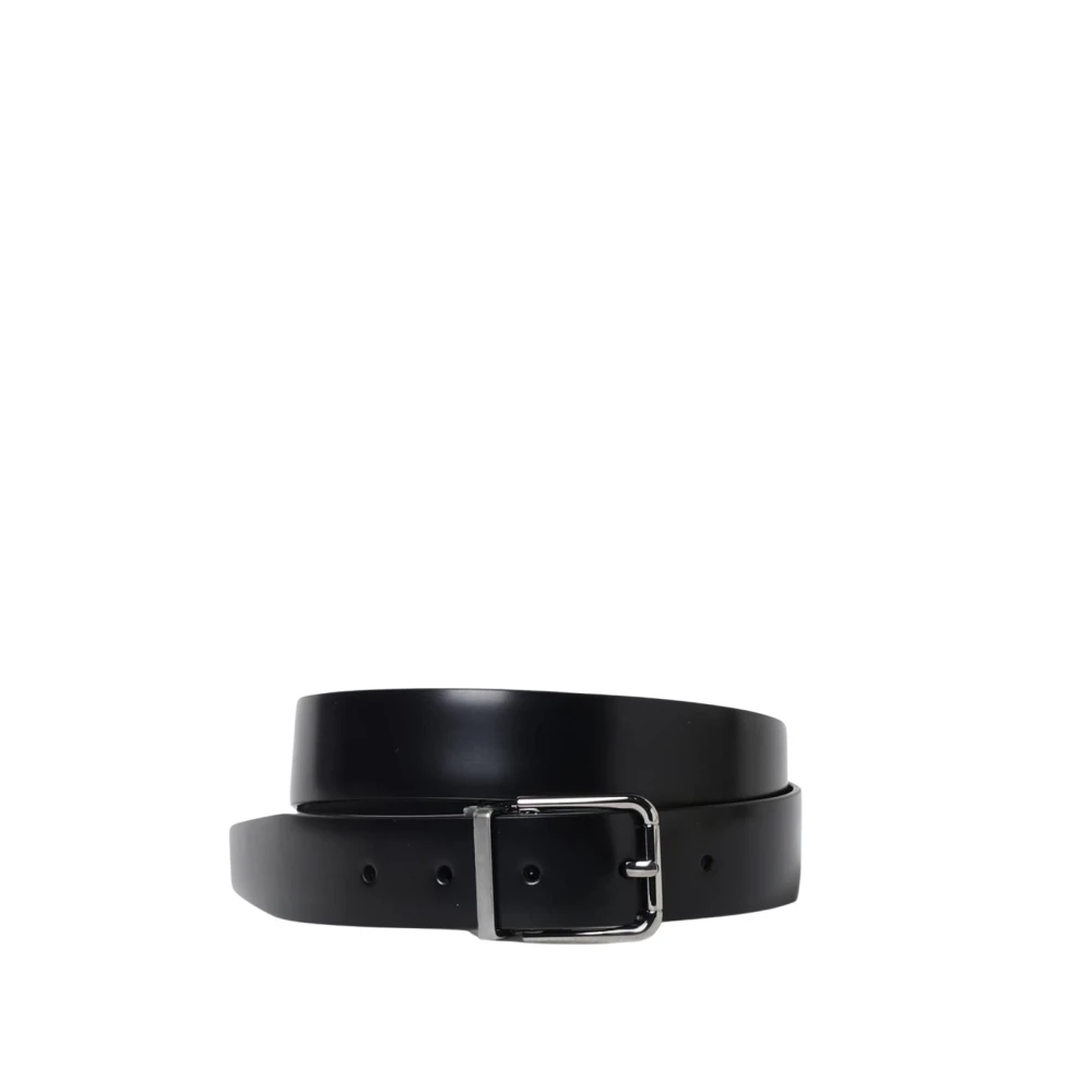 Dolce & Gabbana Men's Black/Silver Leather Belt With Buckle