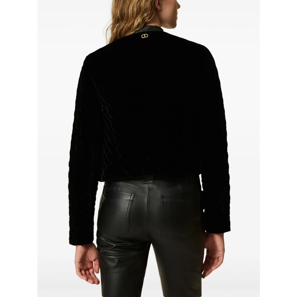 Twinset Gewatteerde Zwarte Jassen met Logoknopen Black Dames