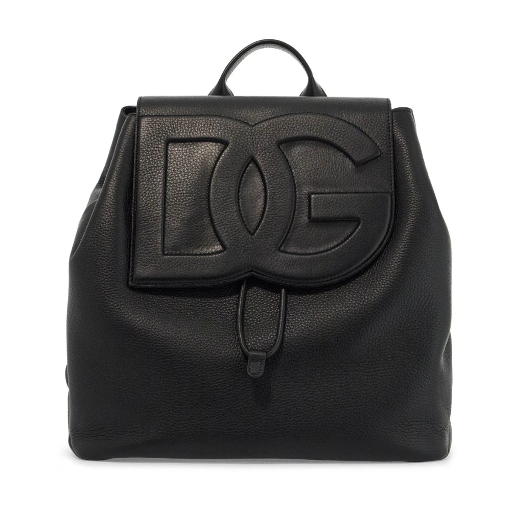 Dolce & Gabbana Rugzak van hertenleer met 3D-logo Black Heren