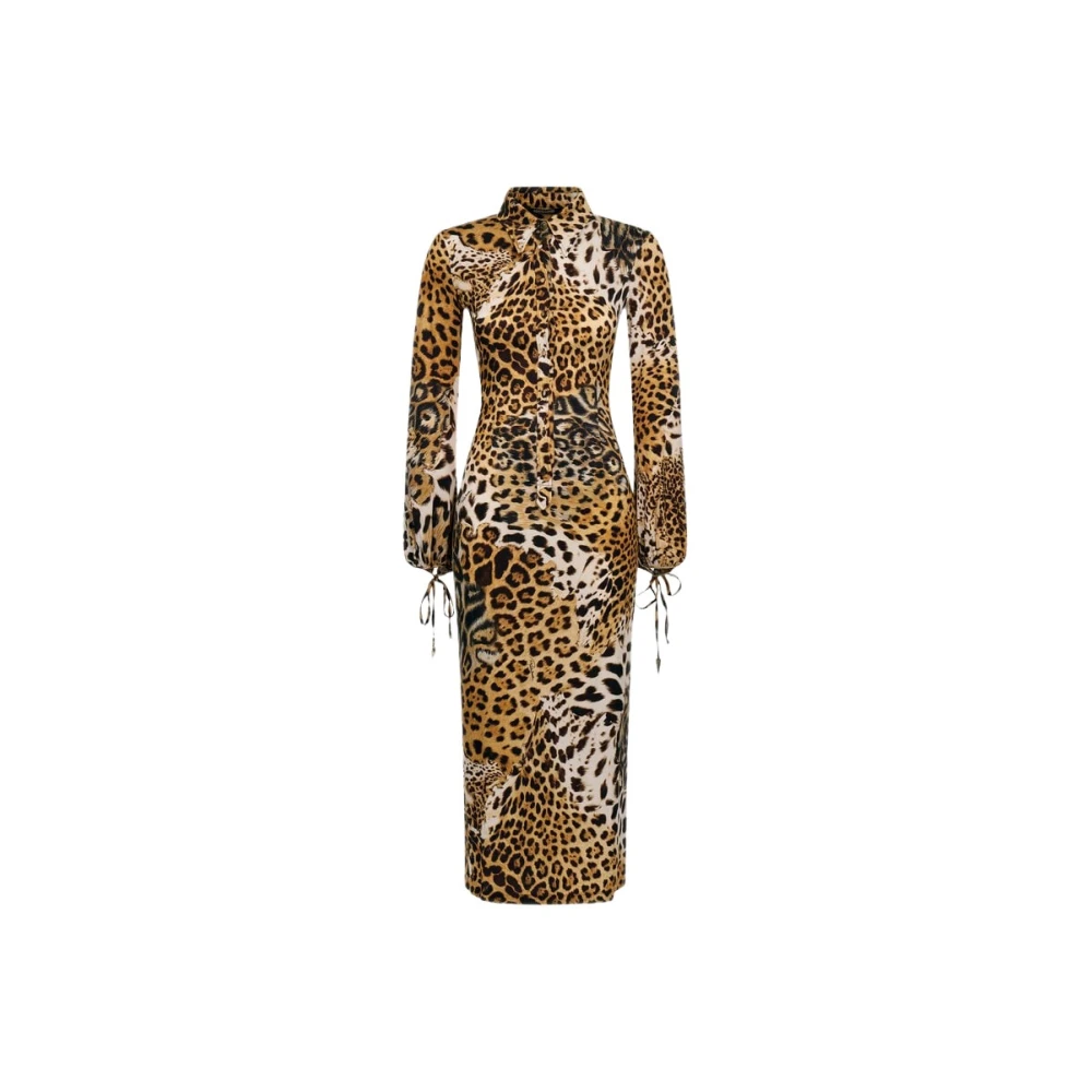 Roberto Cavalli Multicolor Midi Dresses, Female, S, Leopard Print Midi Dress