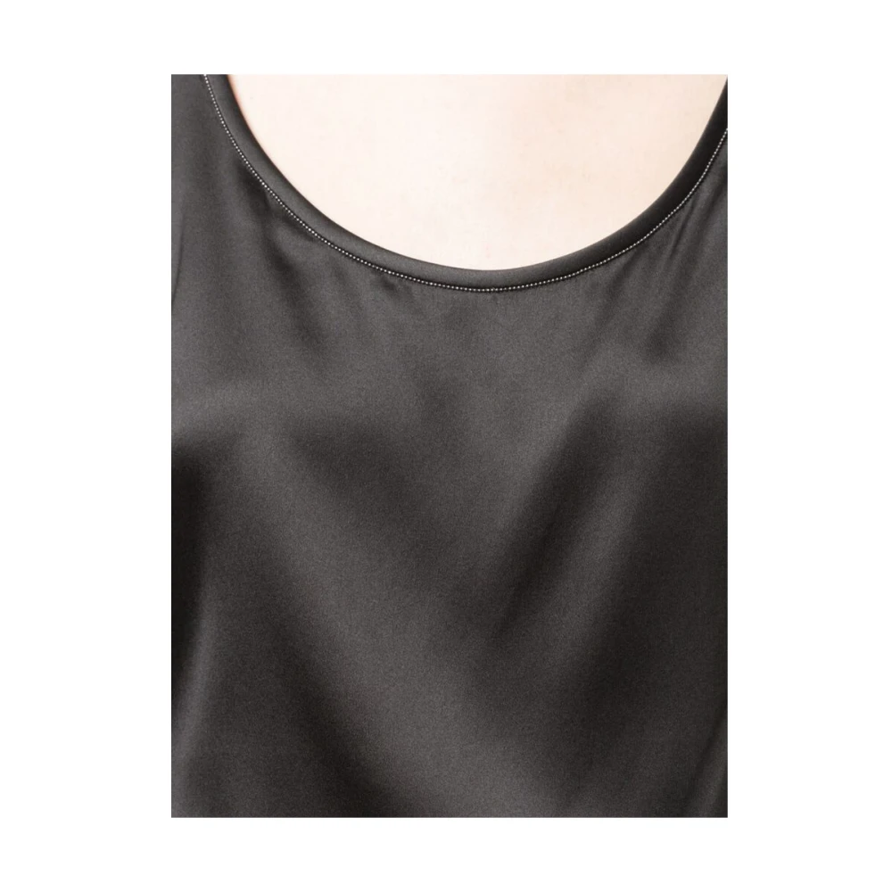 BRUNELLO CUCINELLI Zwart Zijden Scoop Neck Vest Black Dames