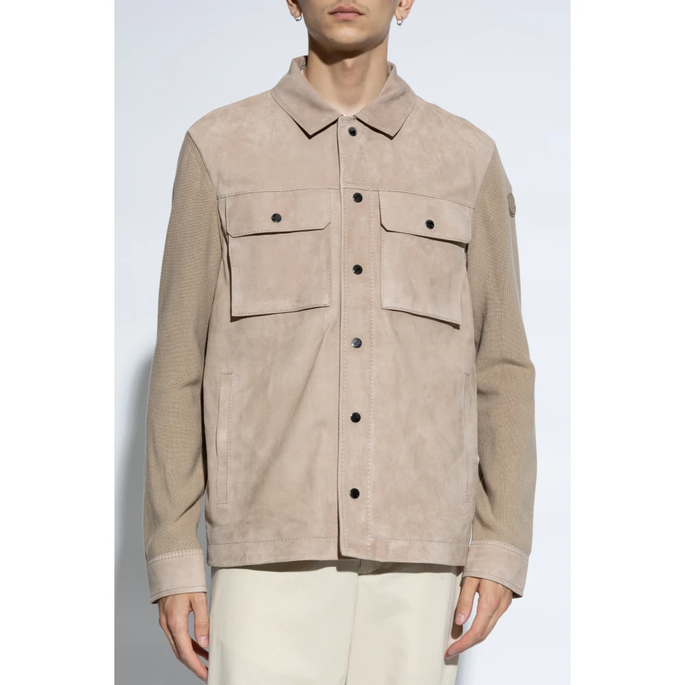 Moncler Cardigan met suède voorkant Beige Heren