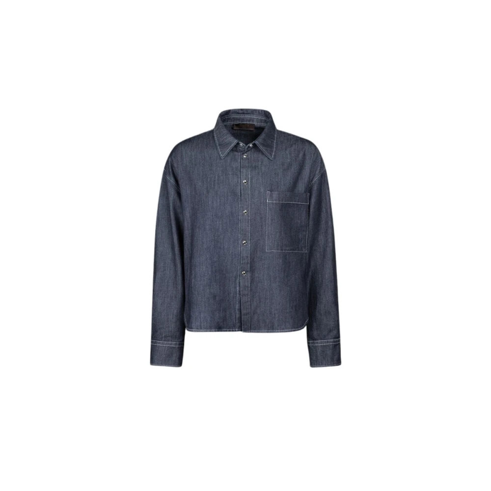 Moorer Women's Blue Shirts, S, Cropped Denim Shirt