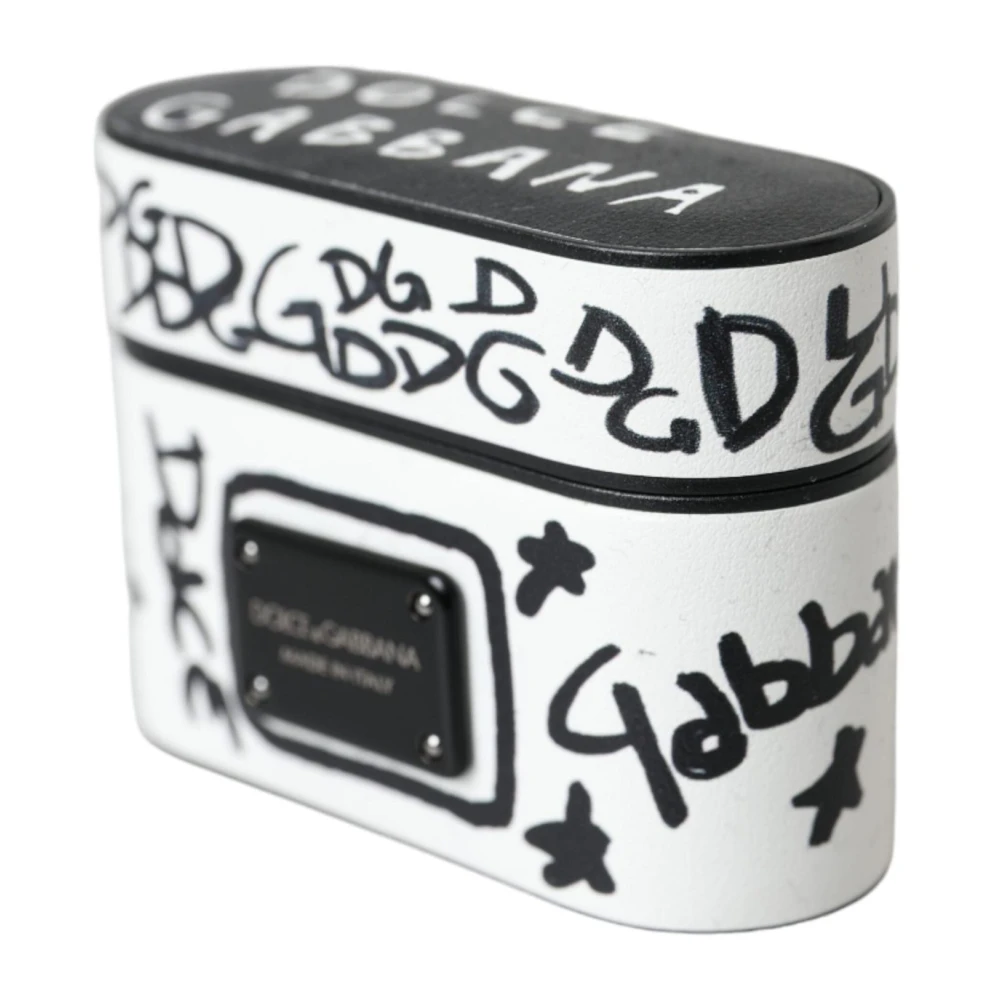 Dolce & Gabbana Geëtst leren Airpods hoesje met Scribble Logo Black Dames