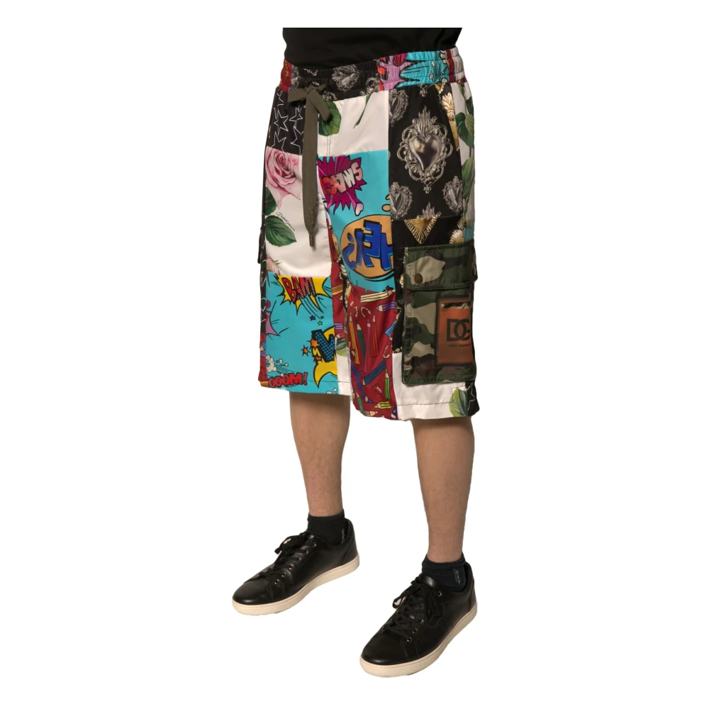 Dolce & Gabbana Patchwork Cargo Bermuda Shorts met Trekkoord Multicolor Heren