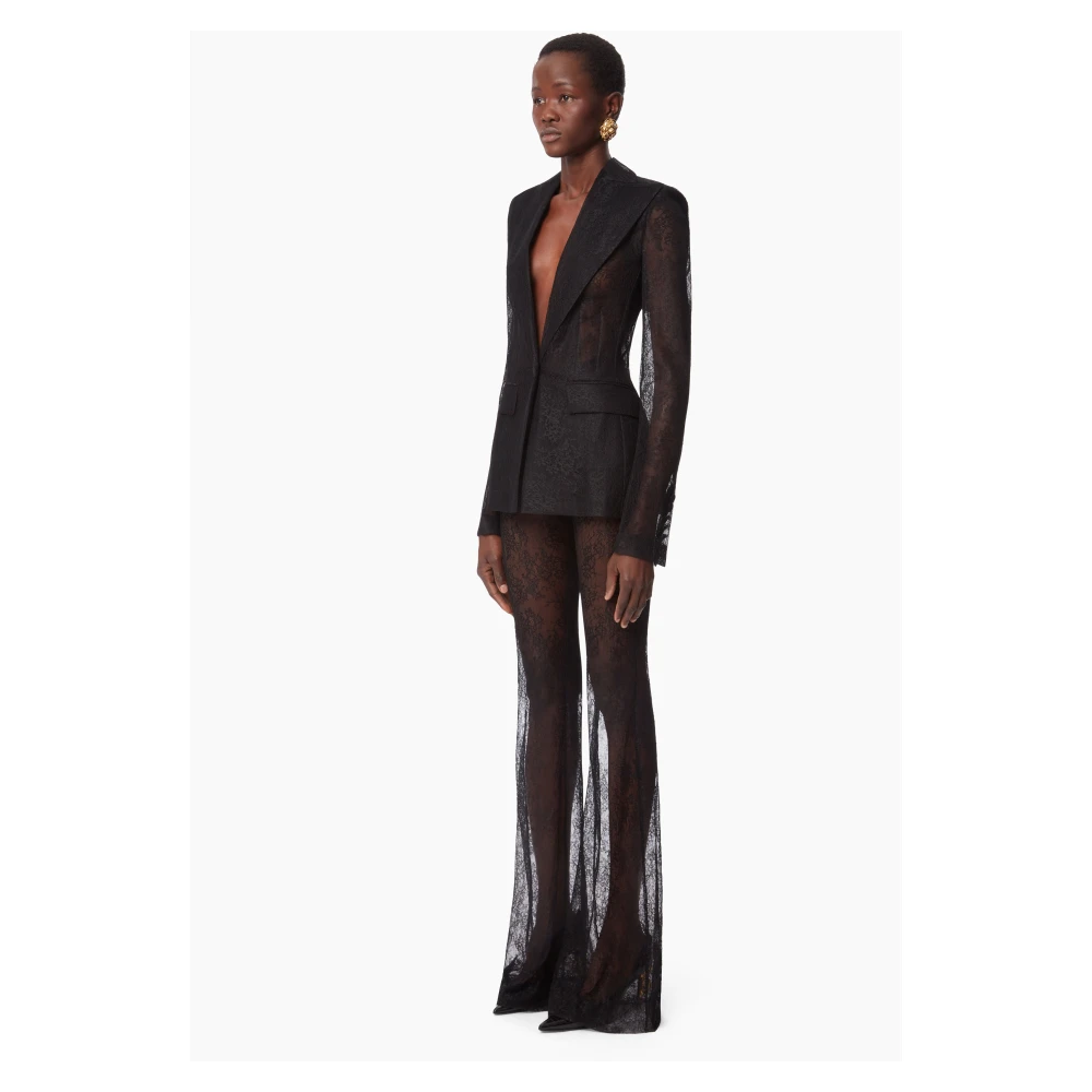 Nina Ricci Zwarte Chantilly Lace Flared Broek Black Dames