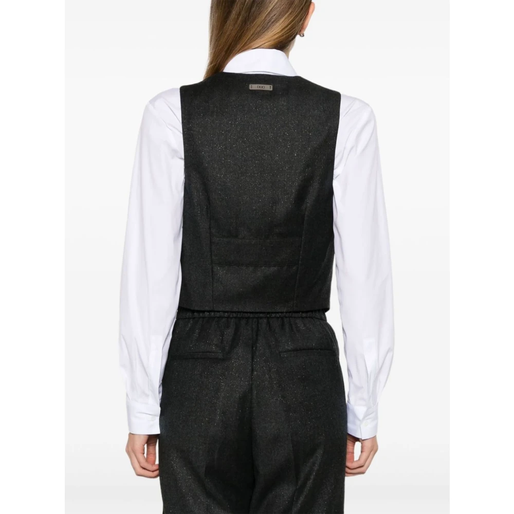 PESERICO Grijze Wollen Blend Vest met Metalen Details Gray Dames