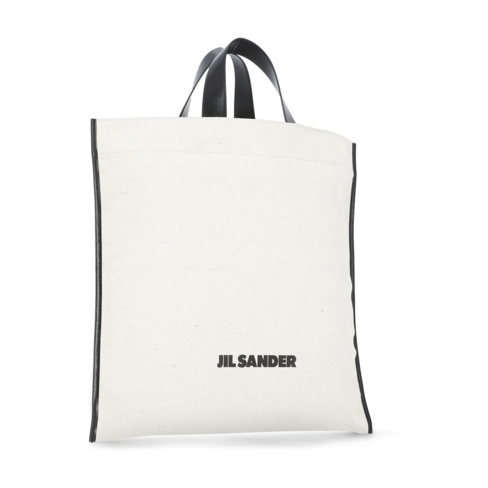 Jil Sander Contrasterende Leren Tote Tas met Logo Beige Dames