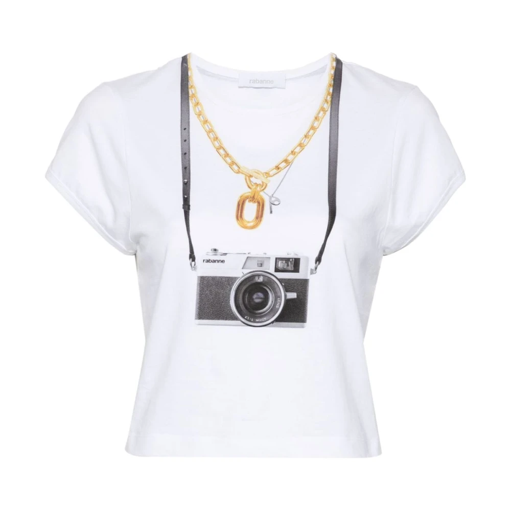 Paco Rabanne Camera Print Wit T-shirt White Dames