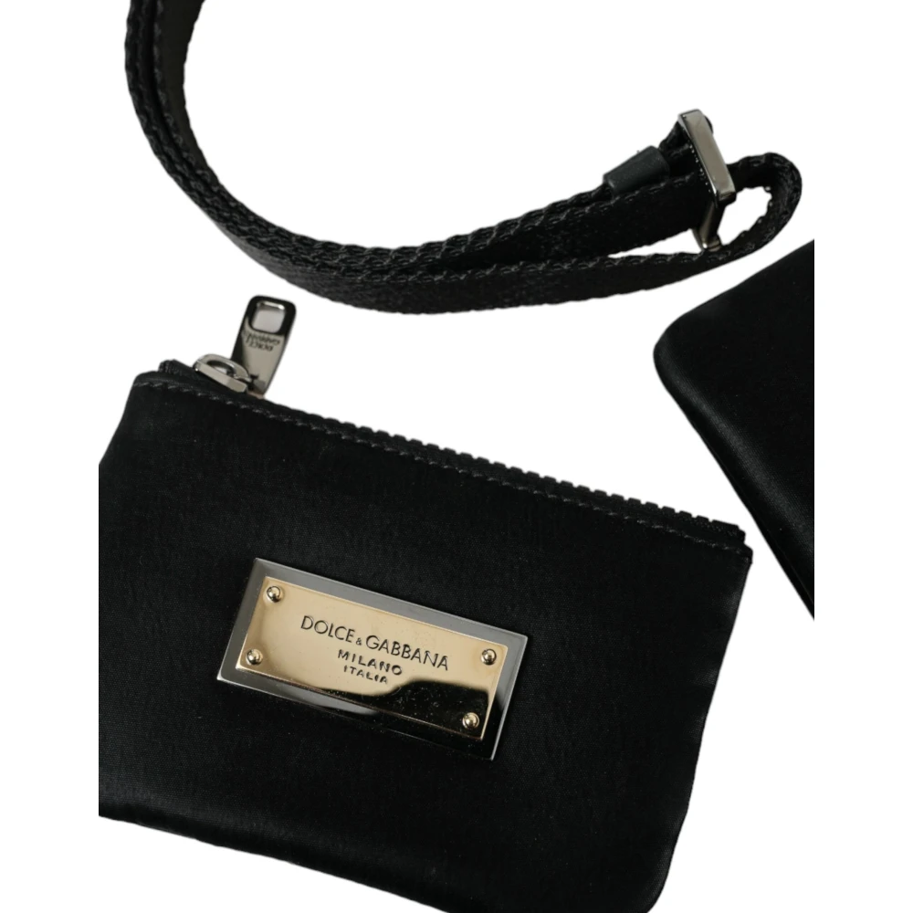 Dolce & Gabbana Elegante zwarte nylon-ledertas met zilveren details Black Dames