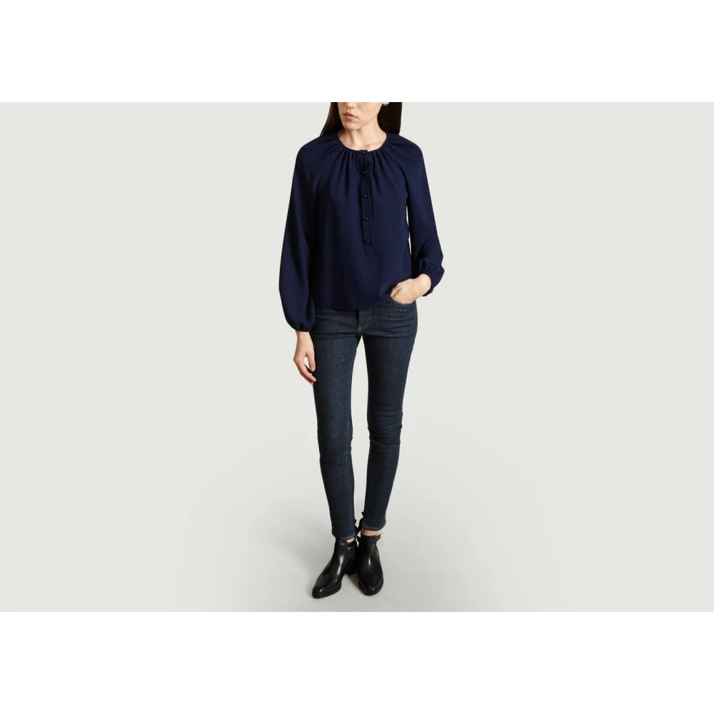See by Chloé Polyester Crepe Knoop Blouse Blue Dames