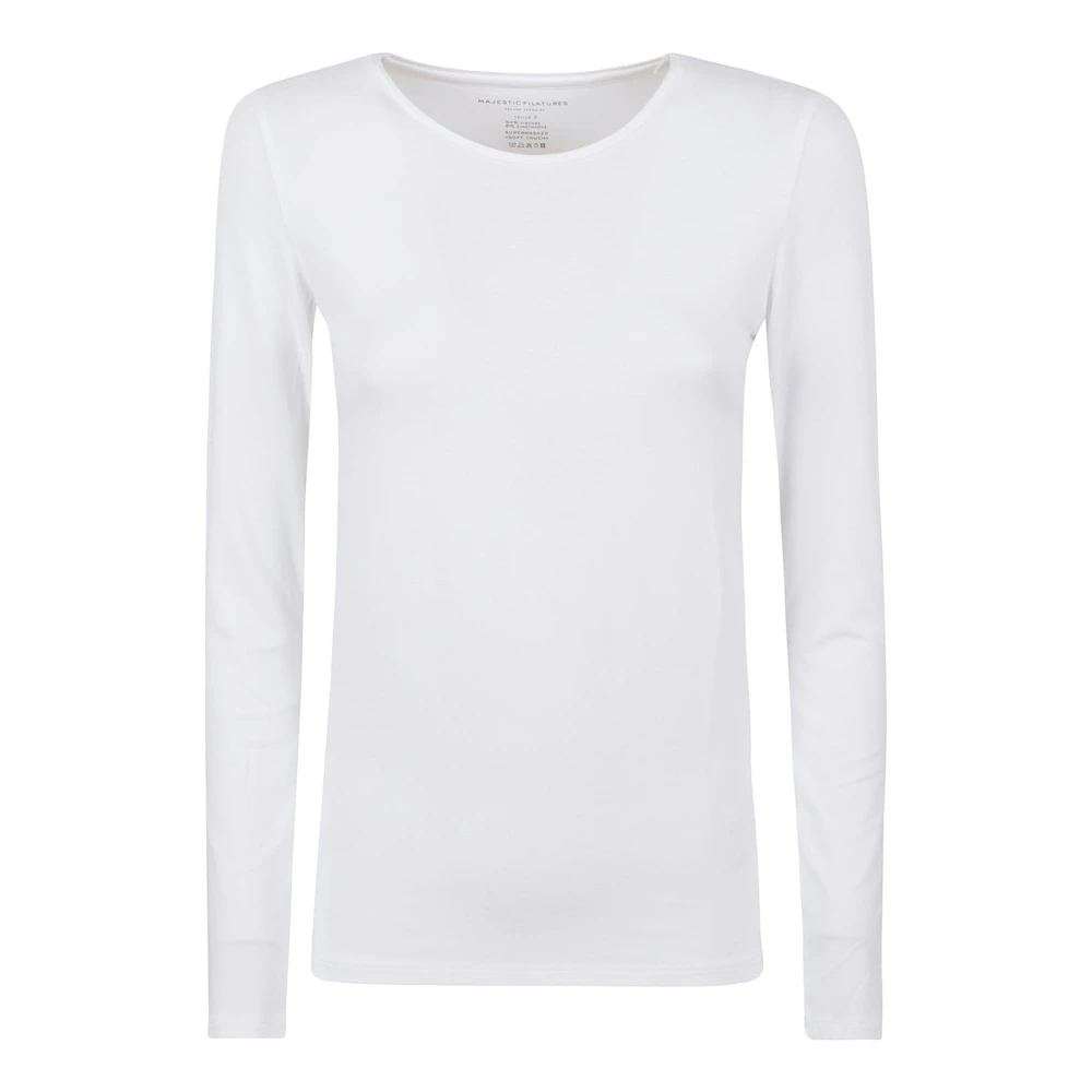 Majestic Filatures Vit Långärmad Crew Neck T-Shirt White, Dam