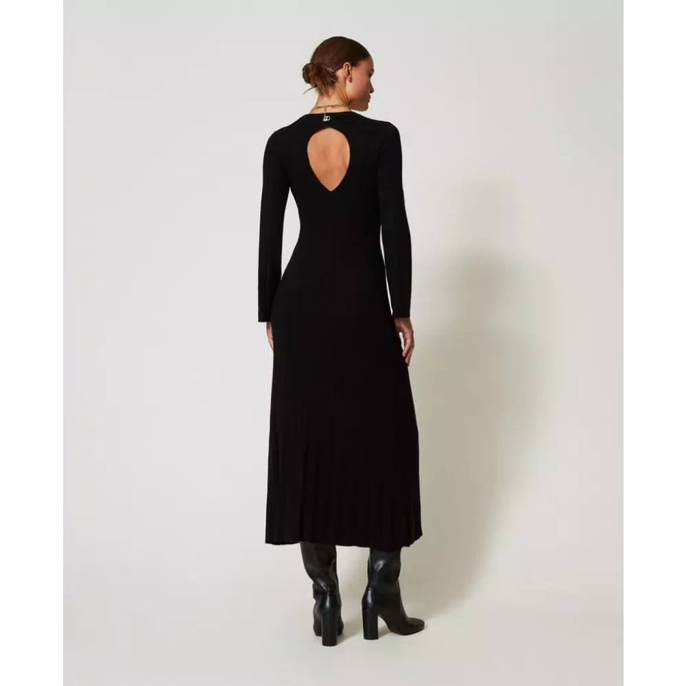 Twinset Geribbeld Jurk met Achteropening Black Dames