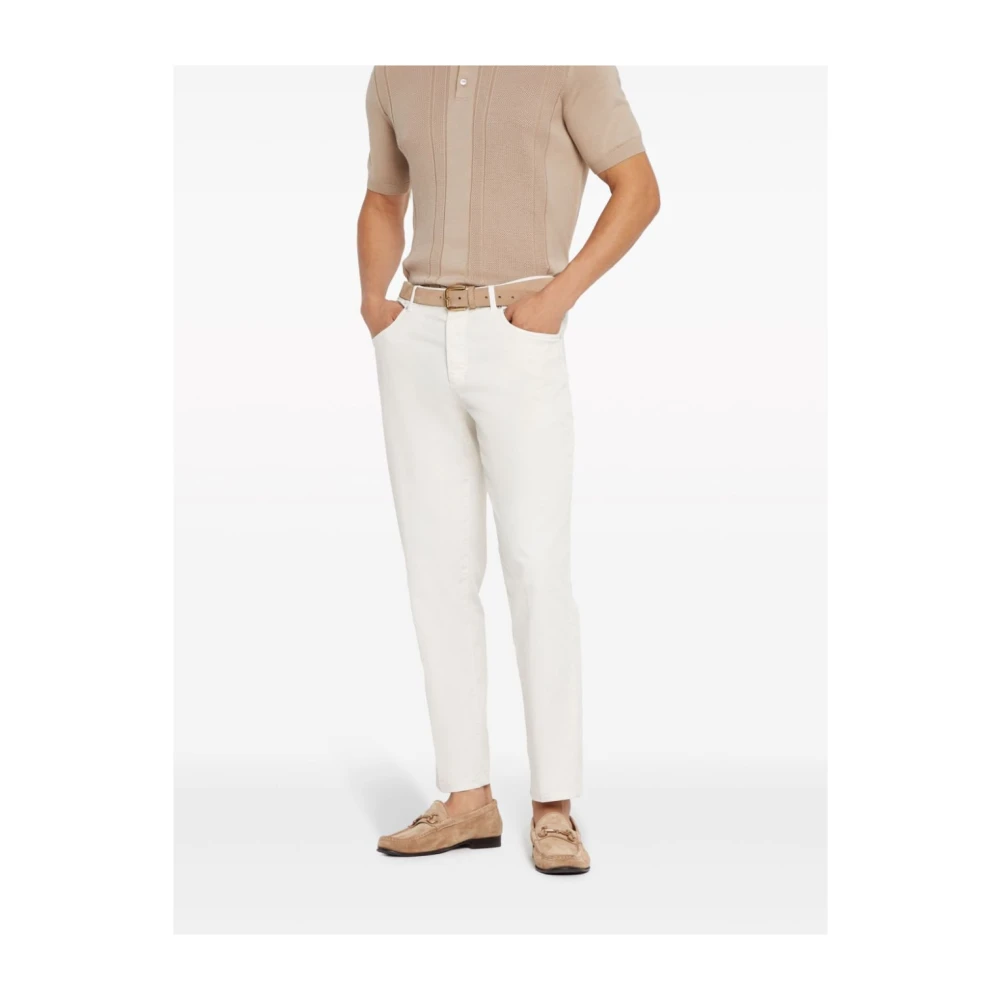 BRUNELLO CUCINELLI Witte Slim-Fit Jeans met Geborduurd Logo White Heren