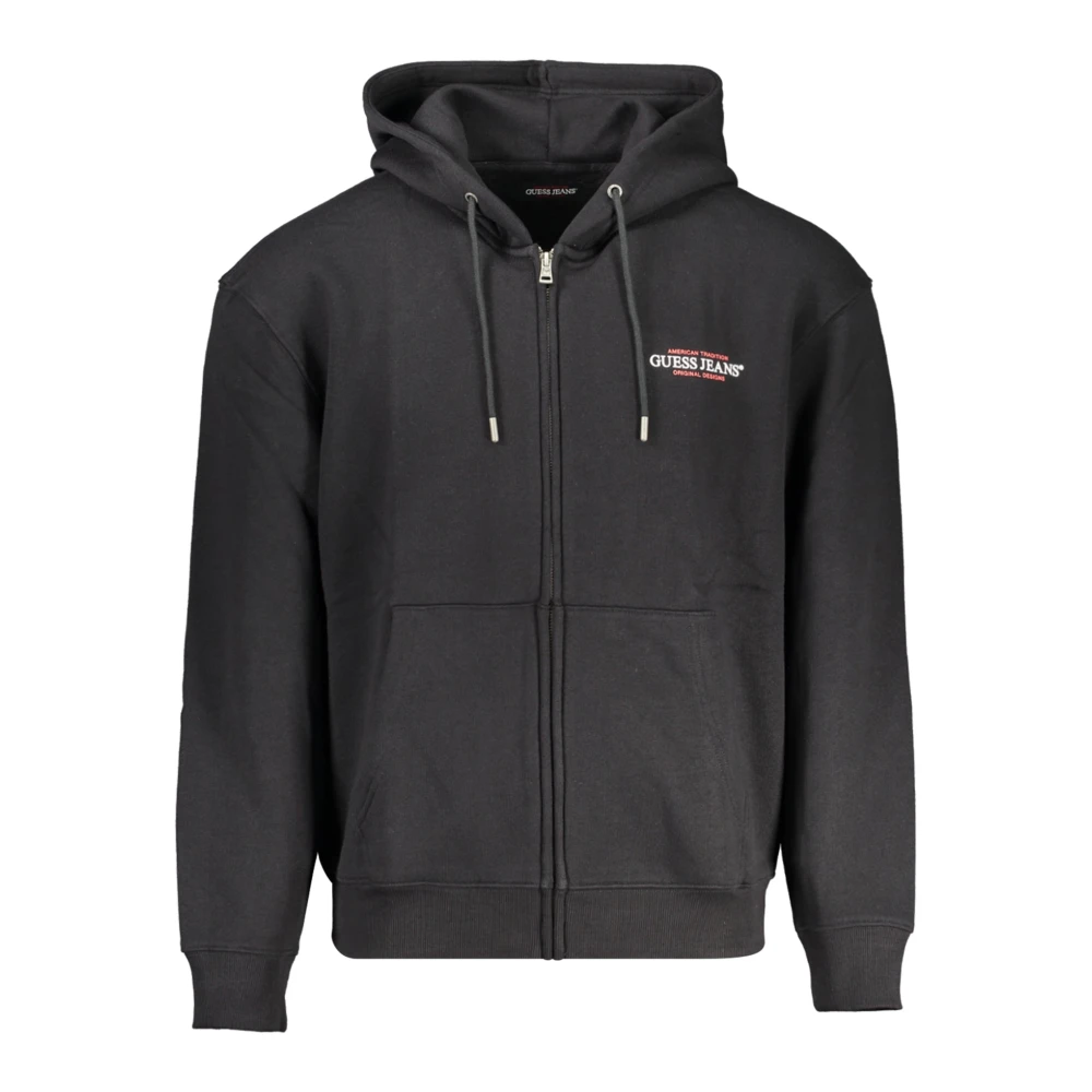 Guess Zwarte hoodie met rits en print Black Heren