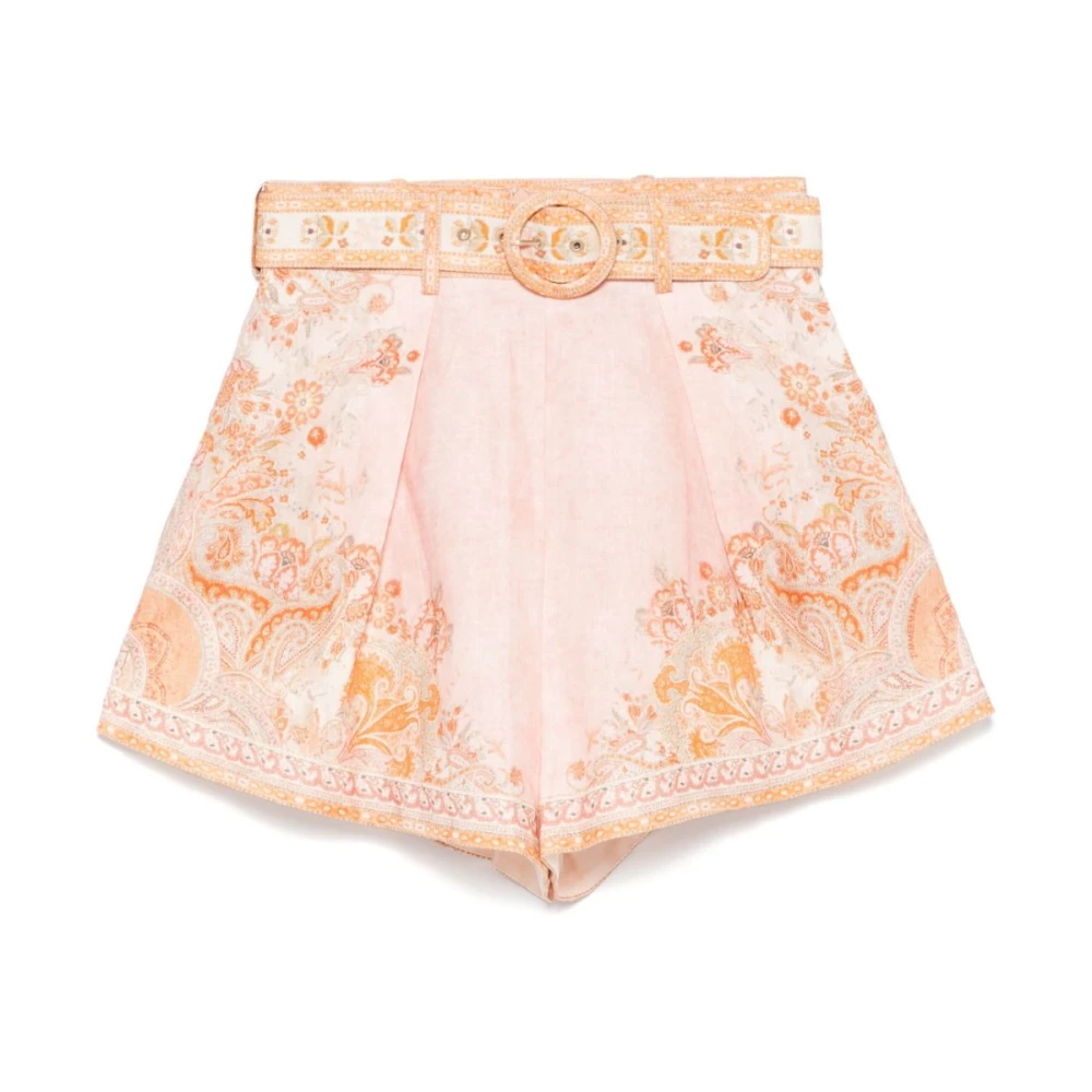 Zimmermann Roze linnen shorts met geplooide details Pink Dames