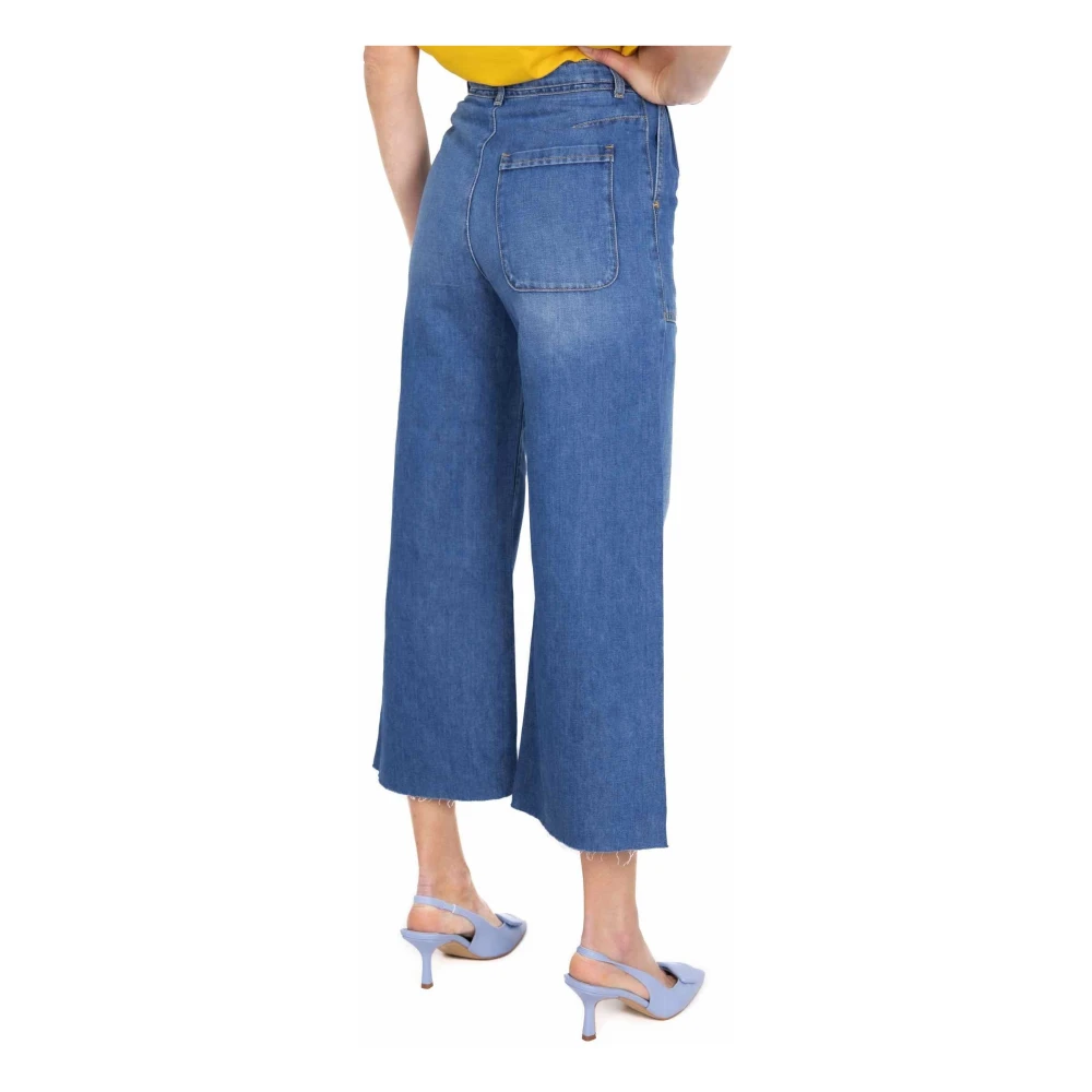 pinko Hoge taille wijde pijp katoen linnen jeans Blue Dames