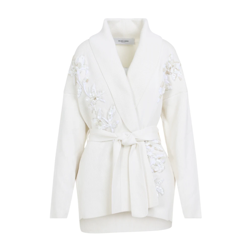 Golden Goose Vrouw Wit Truien & Vesten Dames, M, Katoen, Te Katoenen Gebreide Vest Met Riem